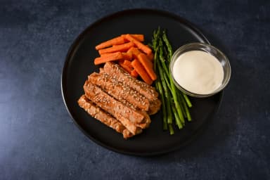 Bbq pork with asparagus and 7 carrots