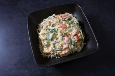 Pasta with cottage sauce and spinach