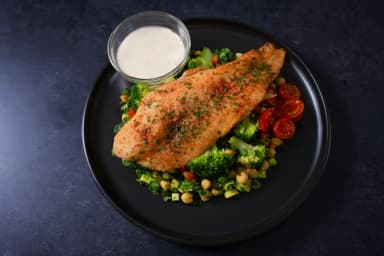 White fish with chickpea salad