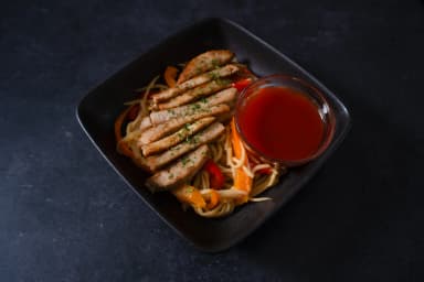 Salt and pepper pork with special noodles