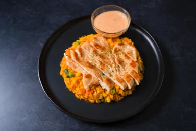 Grilled chicken and cauliflower yellow rice